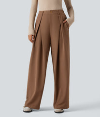 High-waisted Work Wide-leg Pants with Pockets