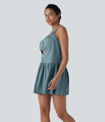 Breezeful™ Cut Out Ruched 2 Piece Mini Quick Dry Pickleball Active Dress with Pocket