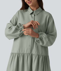 Long Sleeve Mini Shirt Dress with Pockets
