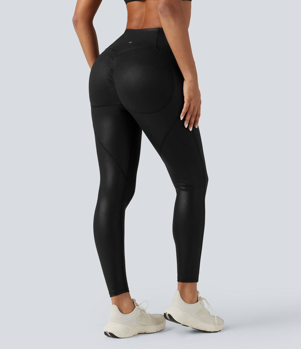 Halara Ultrasculpt™ Faux Leather Shine High-waisted Tummy Control Scrunch Training 7/8 Leggings with Pocket