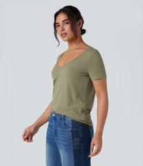V-Neck Short Sleeve Casual Top