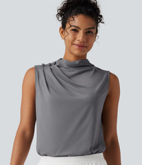 Mock Neck Keyhole Back Sleeveless InstantCool Work Top-UPF50+