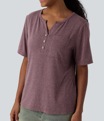 V-neck Short Sleeve Relaxed Heathered Casual T-Shirt
