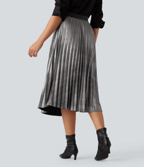 High Waisted Midi Sparkle Casual Pleated Skirt
