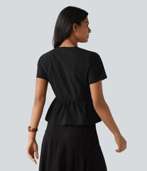 V Neck Tie Front Short Sleeve Quick Dry Top