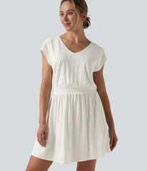 V Neck Short Sleeve Mini Casual Dress