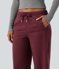 Low Rise Drawstring Workout Fleece Straight-leg Pants with Pockets