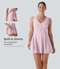 V Neck Sleeveless Decorative 2-Piece Mini Casual Dress with Pocket