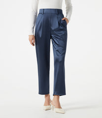 High Waisted Tapered Satin Work Pants with Pockets