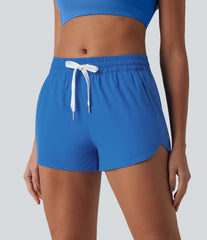 Breezeful™ Mid Rise Drawstring Curved Hem Built-in Underwear Quick Dry Running Shorts with Pockets