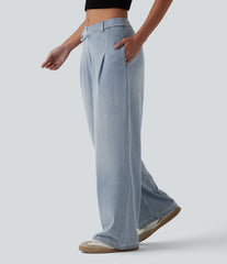 Halara Flex™ Asymmetric Mid Rise Straight Leg Casual Jeans with Pockets