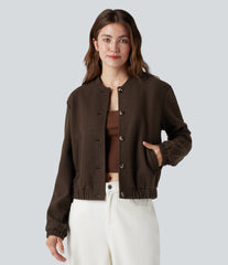 Crossover Back Long Sleeve Fleece Casual Jacket with Pockets