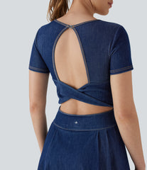 Halara Flex™ Pleated Hem 2-in-1 InstantCool Washed Denim Tennis Active Dress with Pockets