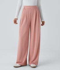 High Waisted Pocket Wide Leg Baggy Waffle Casual Pants