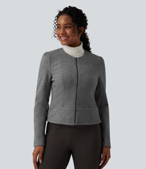 Round Neck Long Sleeve Zipper Fleece Work Jacket
