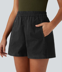 High Waisted Pocket Washed Casual Cotton Shorts