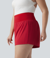 SoftlyZero™ Airy High Waisted Tummy Control 2-in-1 InstantCool Yoga Plus Size Shorts with Pockets