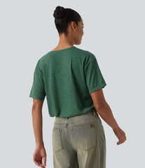 Henley Short Sleeve Heathered Relaxed Casual T-Shirt
