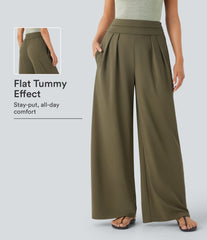 Super High Waisted Tummy Control Pocket Wide Leg Pants