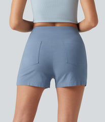 High Waisted Casual Stretch Linen Shorts 3'' with Pockets