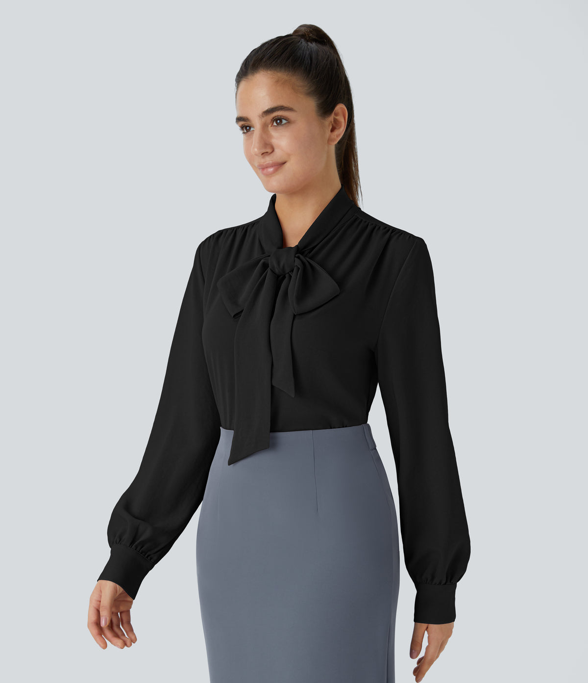 Tie Neck Long Sleeve Work Blouse