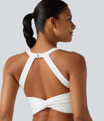 SoftlyZero™ Twisted Backless Contrast Lace Built-in Bra Yoga Tank Top-UPF50+