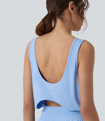 Round Neck Cut Out Drawstring InstantCool Yoga Romper with Pockets-UPF50+