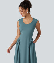 U-Neck Sleeveless Maxi Casual Flowy Dress with Pockets