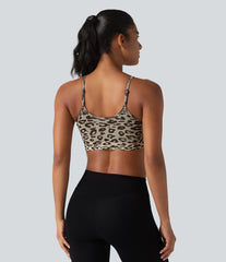 OneForm Seamless Flow Leopard Print Adjustable Straps Ruched Built-in Bra Yoga Sports Bra