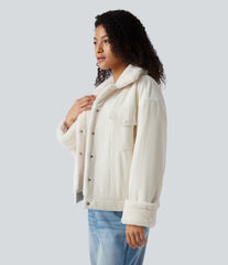 Long Sleeve Corduroy Casual Sherpa Jacket with Pockets