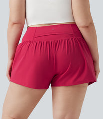 SoftlyZero™ Airy Crossover High Waisted 2-in-1 InstantCool Yoga Plus Size Shorts 3'' with Pockets