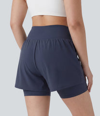 Plus Size SoftlyZero™ Airy Super High Waisted 2-in-1 InstantCool Yoga Shorts 7'' with Pockets