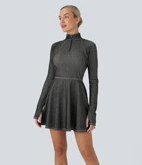 Halara Flex™ Zipper Removable Sleeve Thumb Hole Flare Mini InstantCool Washed Denim Tennis Active Dress