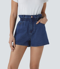 Halara Flex™ Paperbag Super High Waisted Pockets Washed Denim Casual Shorts