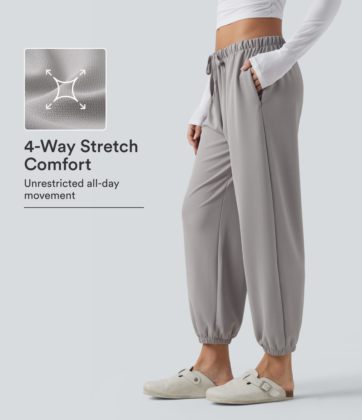 Low Rise Drawstring Crepe Casual Joggers with Pockets