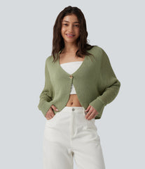 Deep V-neck Batwing Sleeve Crochet Casual Cardigan
