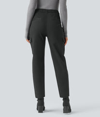 High-waisted Chino Cotton Casual 7/8 Tapered Pants with Pockets