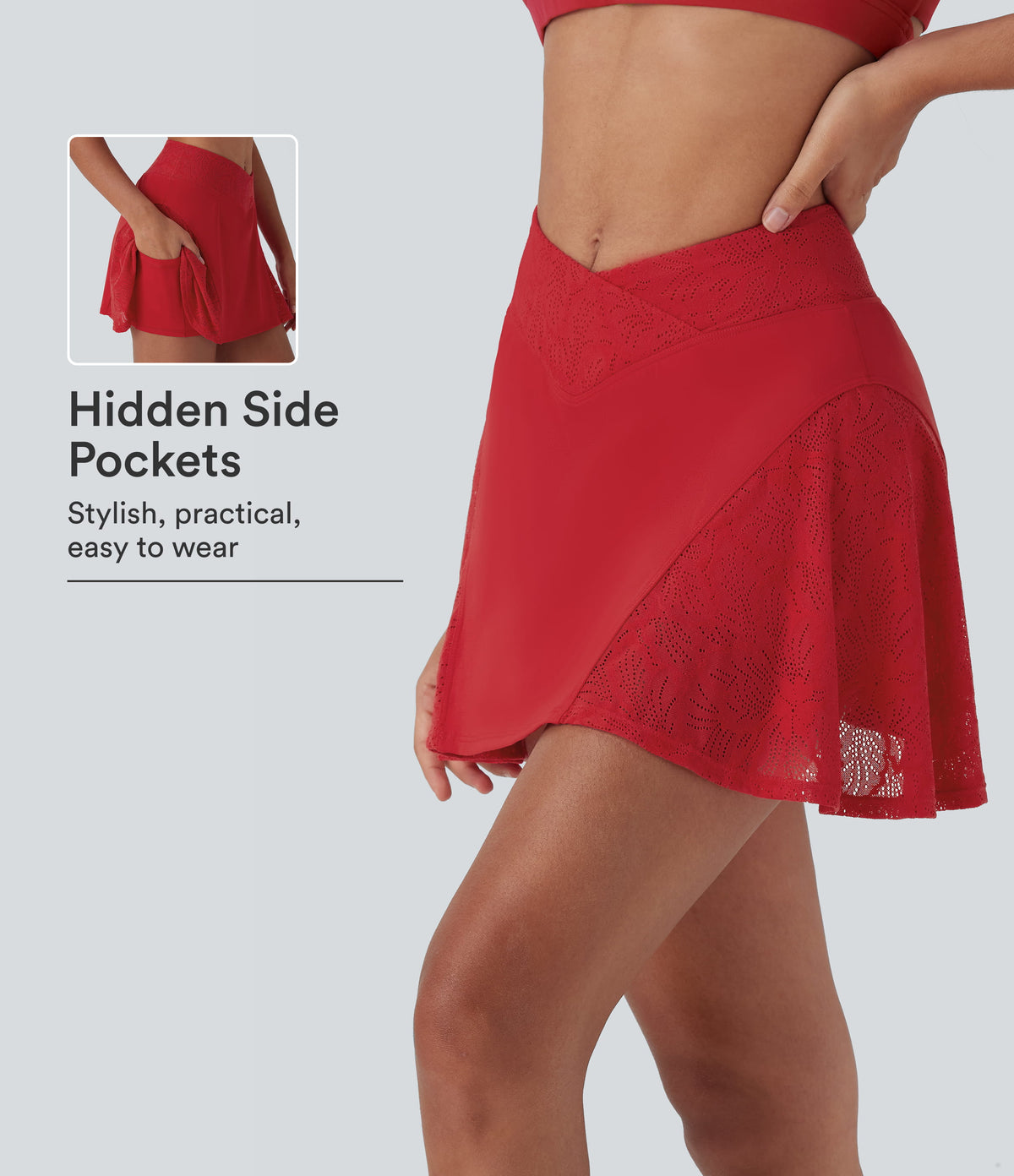 SoftlyZero™ Airy Crossover High Waisted Contrast Lace 2-in-1 InstantCool Mini Yoga Skirt with Pocket-UPF50+