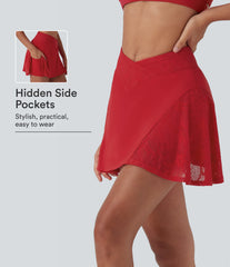 SoftlyZero™ Airy Crossover High Waisted Contrast Lace 2-in-1 InstantCool Mini Yoga Skirt with Pocket-UPF50+