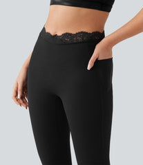 Halara UltraSculpt™ V-Shaped High Waisted Contrast Lace Yoga Leggings with Pockets