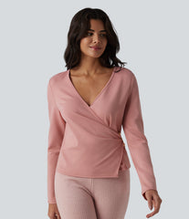 V-neck Long Sleeve Wrap Casual Top