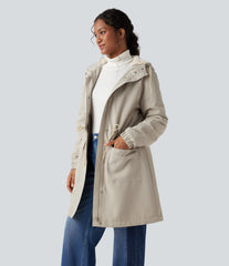 Hooded Long Sleeve Drawstring Longline Fleece Casual Parka Coat with Pockets