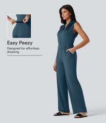 V Neck Sleeveless Work Jumpsuit with Pockets-Easy Peezy Edition