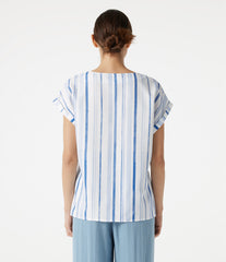 V Neck Cap Sleeve Striped Casual T-Shirt