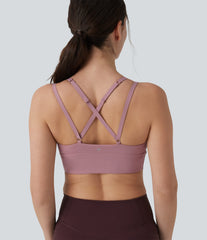Low Support Crisscross Backless Adjustable Straps Ruched Built-in Bra InstantCool Quick Dry Yoga Sports Bra UPF50+