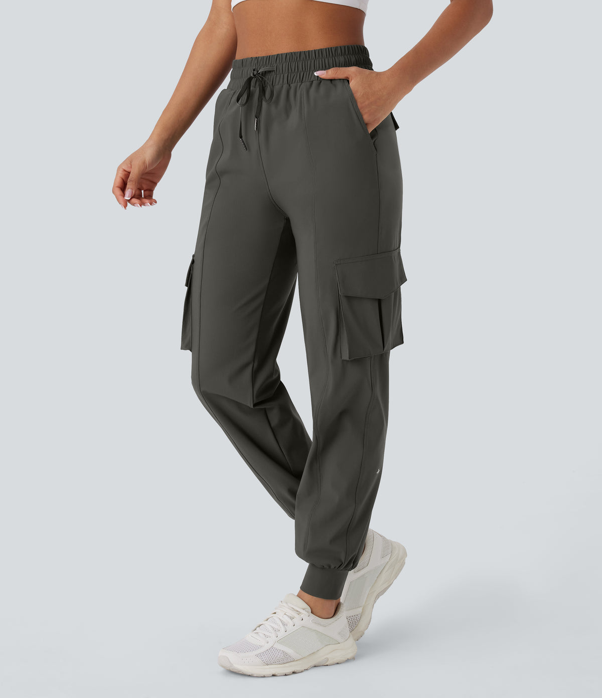 High Waisted Drawstring Pockets Quick Dry Dance Cargo Joggers