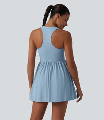 Breezeful™ V Neck Built-in Bra Racerback 2-in-1 Quick Dry Mini Tennis Active Dress with Pockets-Easy Peezy Edition