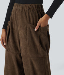 High Waisted Pocket Corduroy Casual Pants