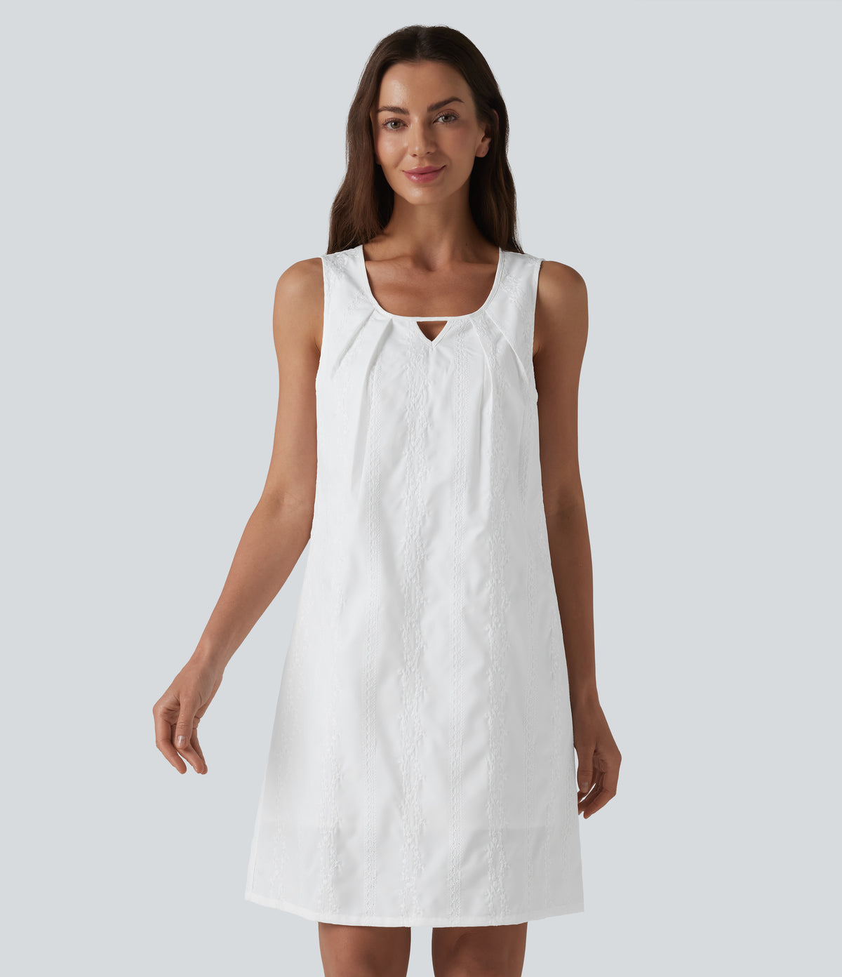 U Neck Sleeveless Embroidery Mini Dress