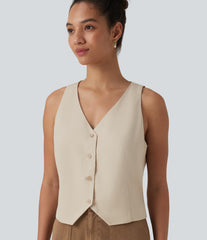 V Neck Casual Linen-Blend Vest